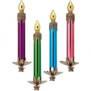 Set of 4 Glass Retro Candle Multi-color Christmas Ornaments, by Regency