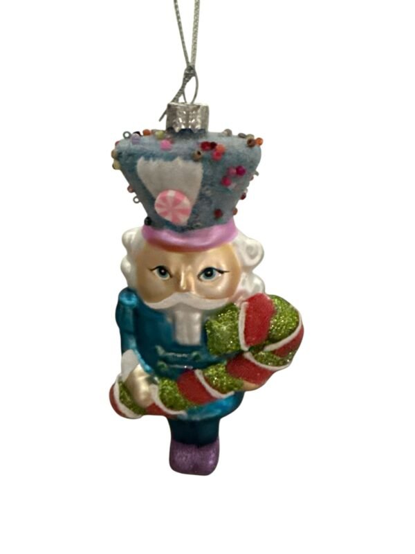 SHINEY NUTCRACKER CANDY CANE ORNAMENT