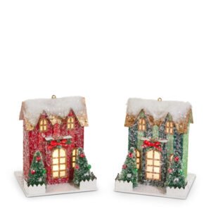 lighted Striped Paper House Christmas Ornaments