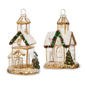 Glass Lighted Gold Church Christmas Decoration