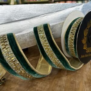 Green Velvet Jeweled Center Trim DBL Fused-1.5x5yd
