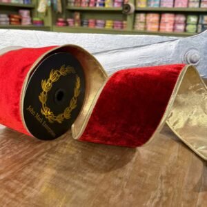 Red Velvet DBL Fused Metallic Dupion Gold Piping-4x10yd